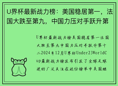 U界杯最新战力榜：美国稳居第一，法国大跌至第九，中国力压对手跃升第十二