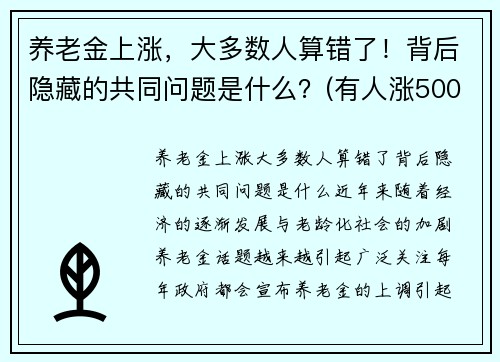 养老金上涨，大多数人算错了！背后隐藏的共同问题是什么？(有人涨500)