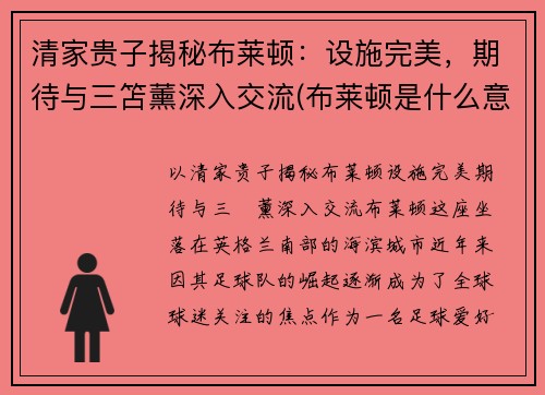 清家贵子揭秘布莱顿：设施完美，期待与三笘薰深入交流(布莱顿是什么意思)