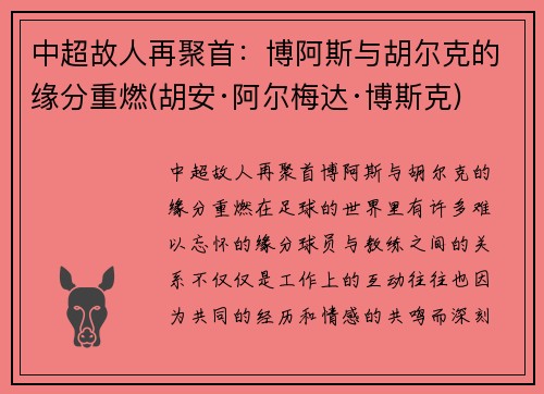 中超故人再聚首：博阿斯与胡尔克的缘分重燃(胡安·阿尔梅达·博斯克)