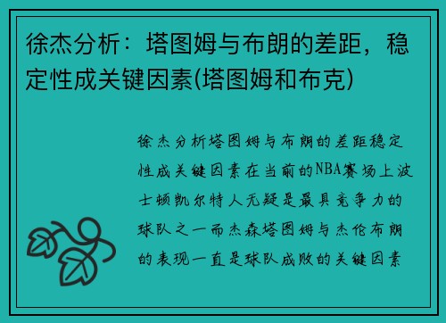 徐杰分析：塔图姆与布朗的差距，稳定性成关键因素(塔图姆和布克)