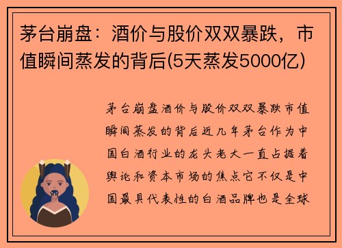 茅台崩盘：酒价与股价双双暴跌，市值瞬间蒸发的背后(5天蒸发5000亿)